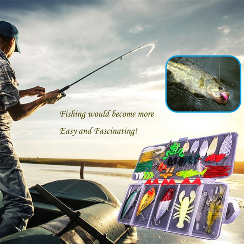 Fishing Lure Set False Bait Cockroach Sequins Soft Bait Thunder Minnow Bait 77pcs /Set With Fishing Tackle Box A30