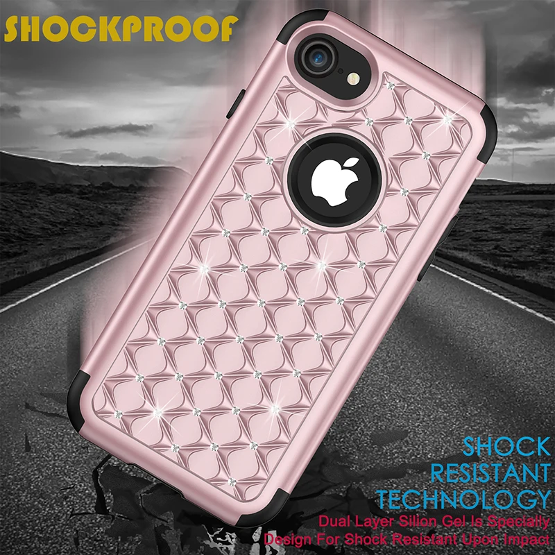 Bling Diamond Shockproof  Armor Case For iphone 11 12 13 Pro XS Max 8 7 Plus Cover 3 in 1 Silicon & PC Full Protection Back Case case for iphone 13 mini
