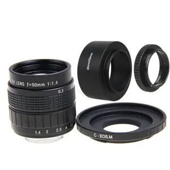 

FUJIAN 50mm f/1.4 C Mount CCTV f1.4 Lens+Lens Hood+Macro Ring for Canon EOS M M1 M2 M3