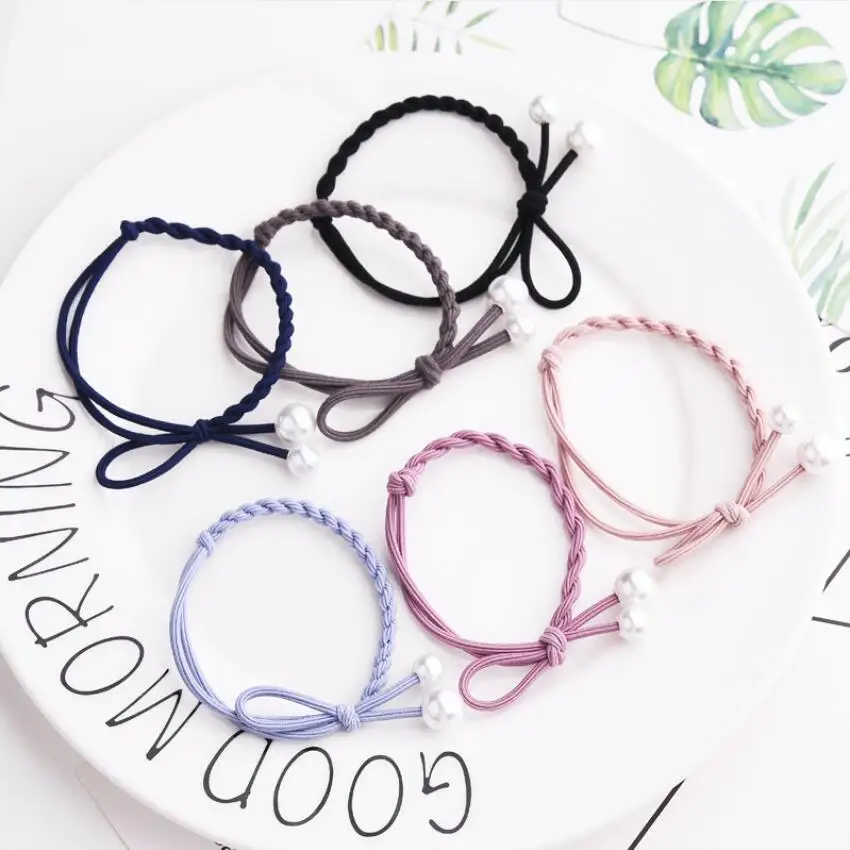

10pcs White Round Pearl Twist Braid Hair Ring High Elastic Jewelry For Women