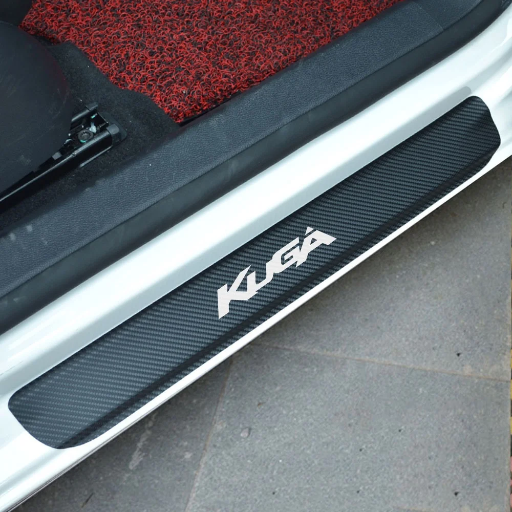 4 шт. виниловые наклейки из углеродного волокна, Накладка на порог двери автомобиля для FORD KUGA, запчасти, аксессуары - Название цвета: Серебристый