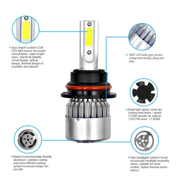 

2 X 9007/HB5 Hi/Lo C6 LED Car Headlight Bulb 40W 4000LM 9V-36V IP68 Waterproof 6000K Cold White 200M Light Range for SUV Truck