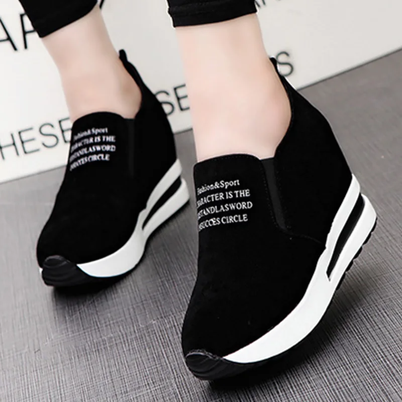 

Wedge Sneakers For Women Spring/Autumn 2019 Fashion Slip-on Loafers Woman Sneakers Shallow Solid Black Shoes