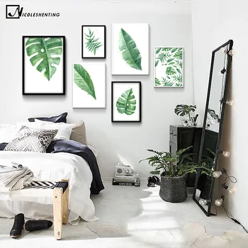 

Watercolor Tropical Plant Leaves Minimalist Art Canvas Poster Print Painting Nature Wall Picture Modern Home Room Decoration