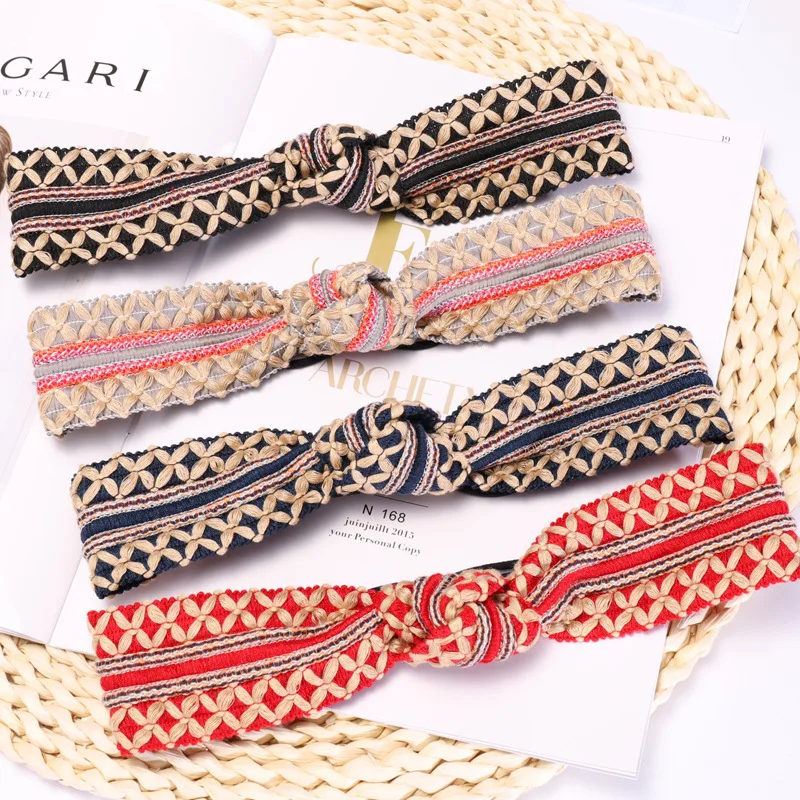 Knitting National Style Knot Heads For Women Korea Hair Accessories For Girls Hair Band Bows Flower Hairband Head Wrap