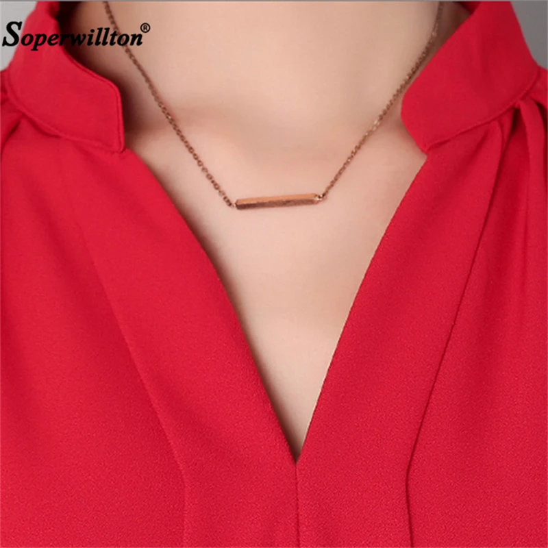 Señoras Top Invierno Larga De black Gasa Kawaii Para Las cuello Ropa red White Sólido Manga Blusa V B63 pink blue 2018 Mujeres Blusas Otoño qZXATwO