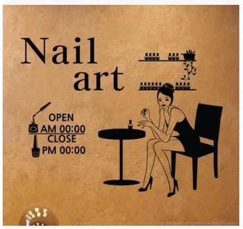 

Hours can be customized nail shop beauty salon manicure shop features a glass wall stickers affixed to a US