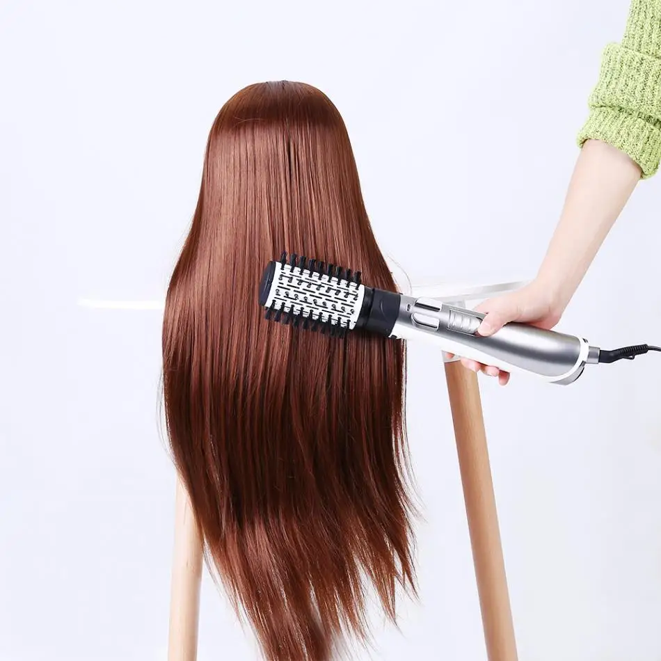 

4 in 1 Hair Curler Brush Automatic Rotating Ionic Hair Brush Dryer Hair Curling Straightening Comb Set Iron EU Plug Sliver