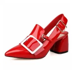 Разноцветные женские босоножки с металлической пряжкой; туфли-лодочки с ремешком на пятке; Брендовая обувь из натуральной кожи на высоком каблуке с острым носком; L02 - Цвет: Красный
