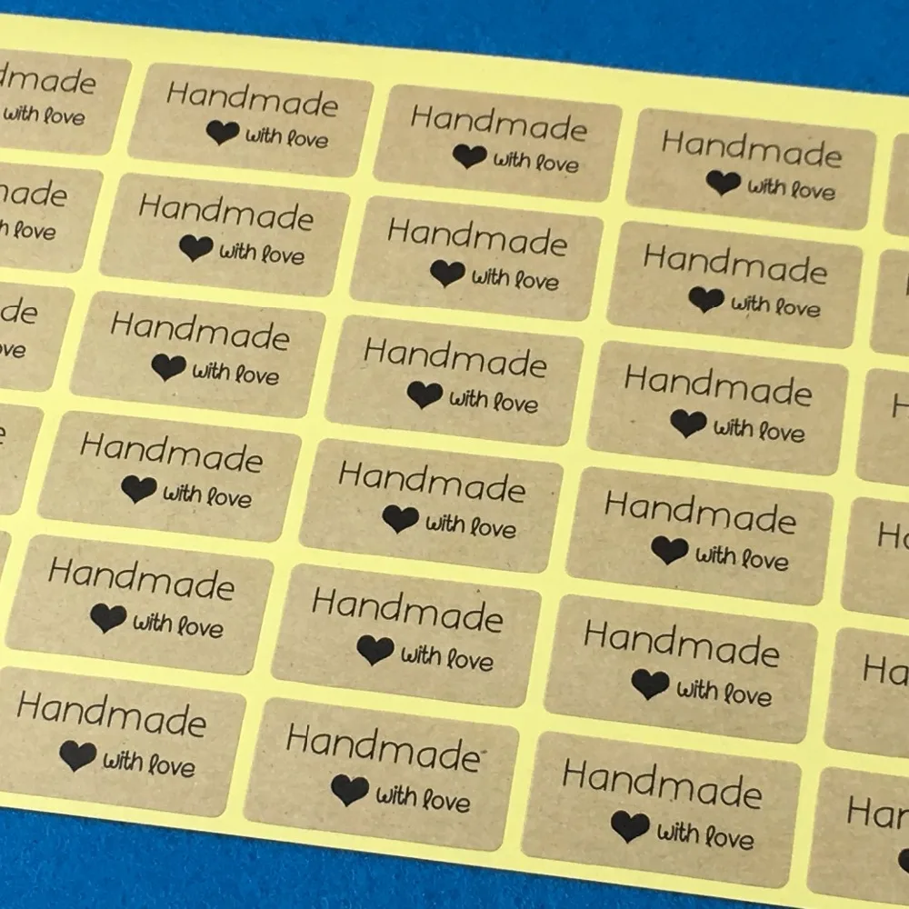 

300PCS/Lot rectangle4x2cm Printed"handmade with love" paper Adhesive Labels sealing Stickers packaging For Jewelry/Box/Bag