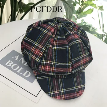 

PCFDDR Spring and Autumn Lattice Octagonal Cap Female Korean Edition Duck Tongue Cap Artist Cap Leisure Cotton Beret Cap.
