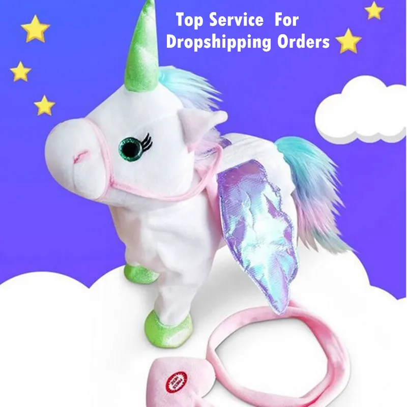 DROPSHIPPIN 35cm électrique marche licorne en peluche jouet en peluche Animal jouet électronique musique licorne jouet pour enfants cadeau de noël