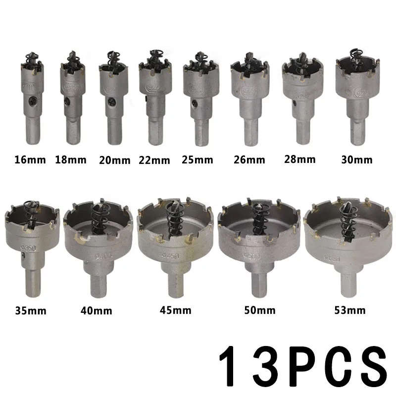 

13pcs Drills 16/18/20/22/25/26/28/30/35/45/50/53mm Saw Drill Bit Set For Steel Metal Yellow Shell High Speed Steel