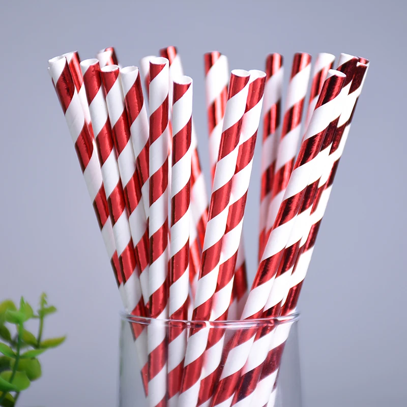 25pcs/lot Red Stripe Paper Drinking Straws Eco friendly Paper Straw