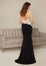 Langarm Abendkleid Schwarz Chiffon Rock Appliques Nixe-langes Elegante Plus Größe Abendkleider Perlen Prom Kleider 2016
