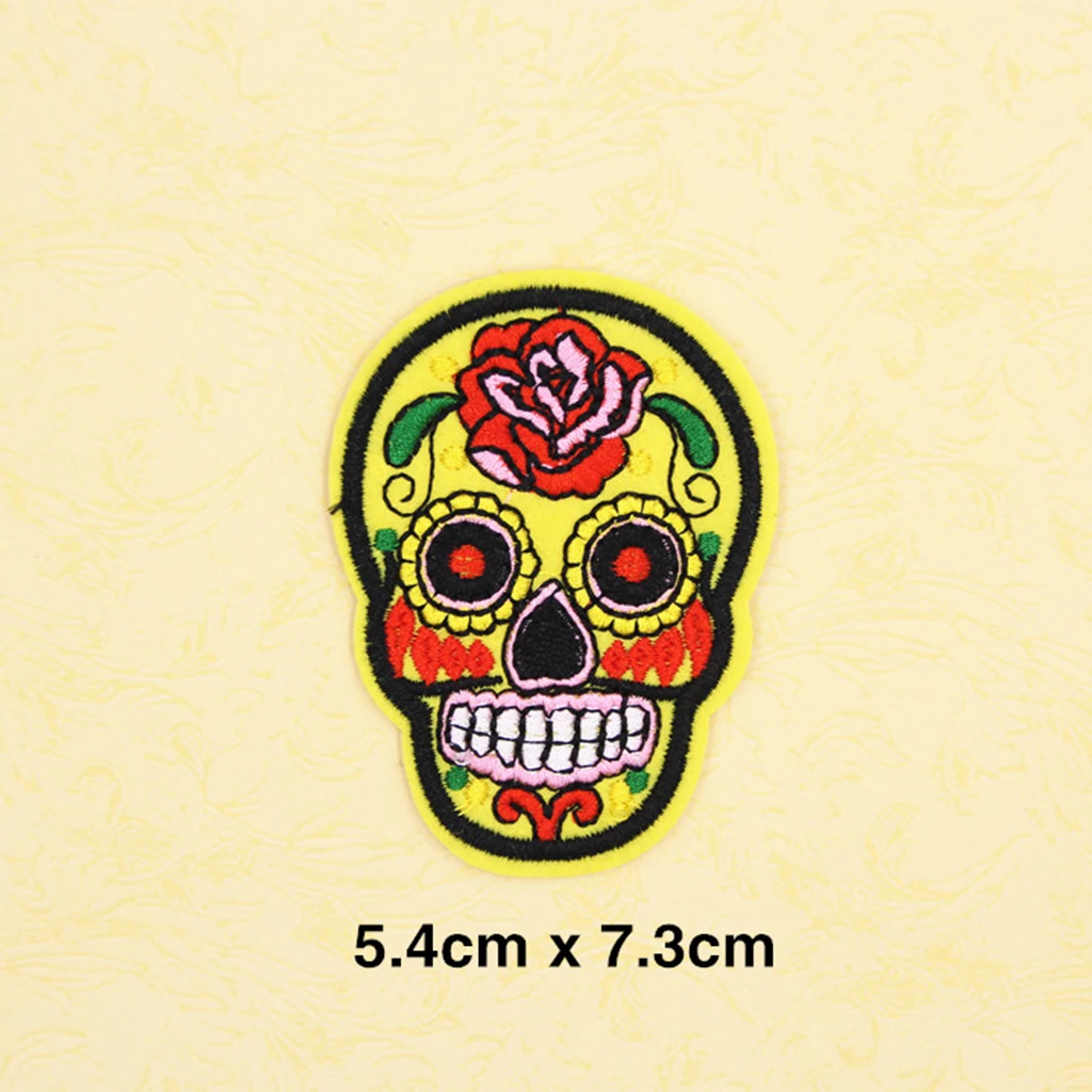 8pcs Sugar Skull Iron On Sew On Cloth Patch Embroidered Badge DIY Decor for Clothing Shirts Jeans Hats Blouses Appliques