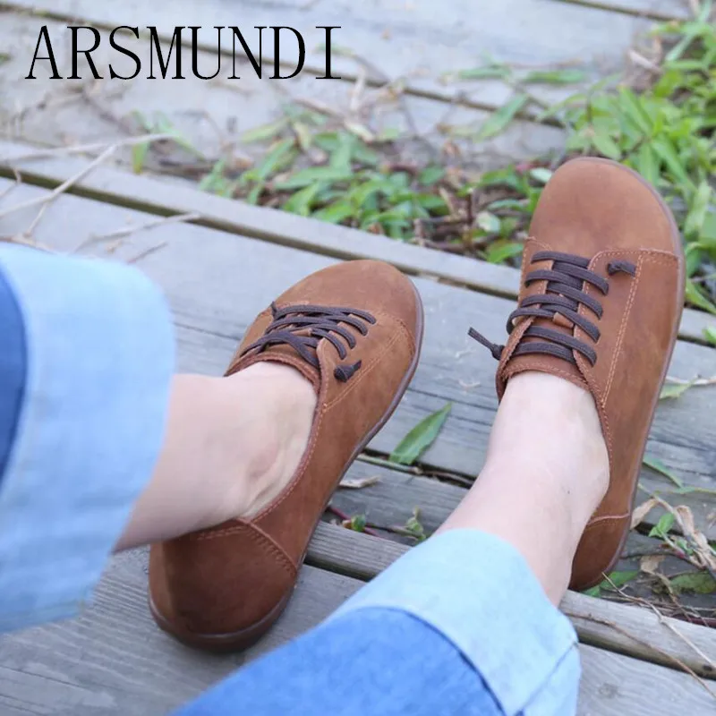 ARSMUNDI 2018 Демисезонная женская обувь без каблука Authentic Leather Plain toe на шнуровке