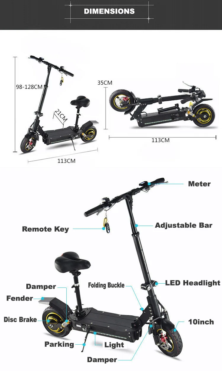 Sale 1600W 10 inch Electric Scooter Foldable 2 Wheel Electric Longboard Hoverboard Skateboard Off Road Electric Wheel for Adult 48V 5