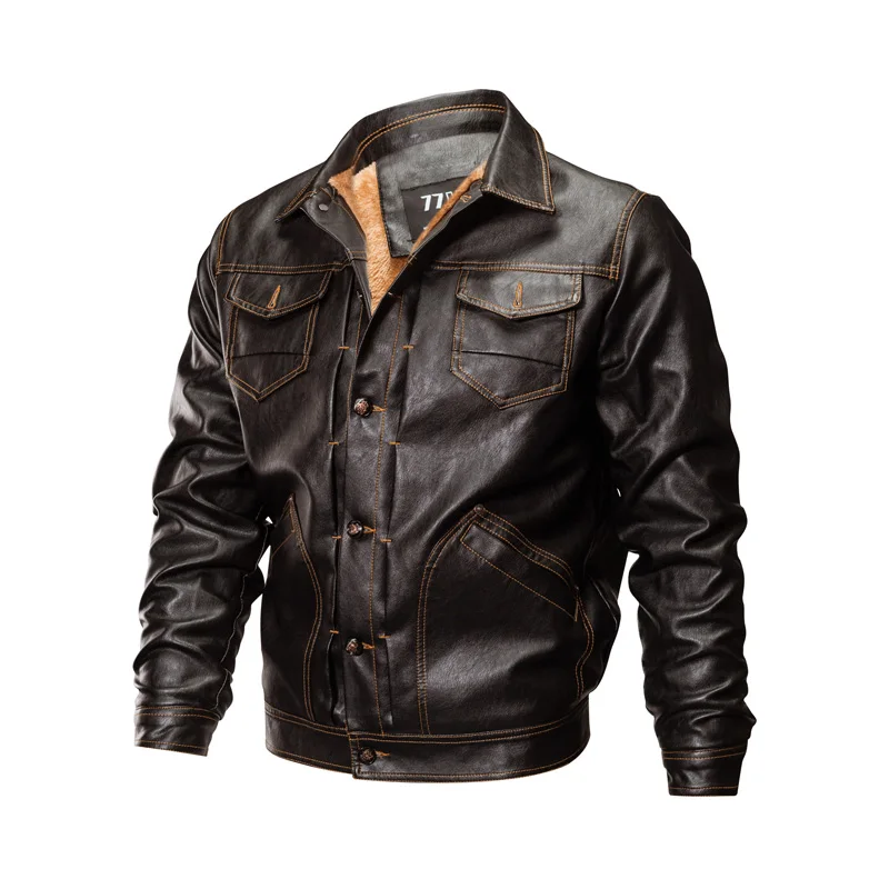 Новинка, зимняя куртка из искусственной кожи, Мужская тактическая армейская куртка-бомбер, теплая военная куртка-пилот, Толстая шерстяная куртка с подкладкой, мотоциклетная куртка - Цвет: Brown