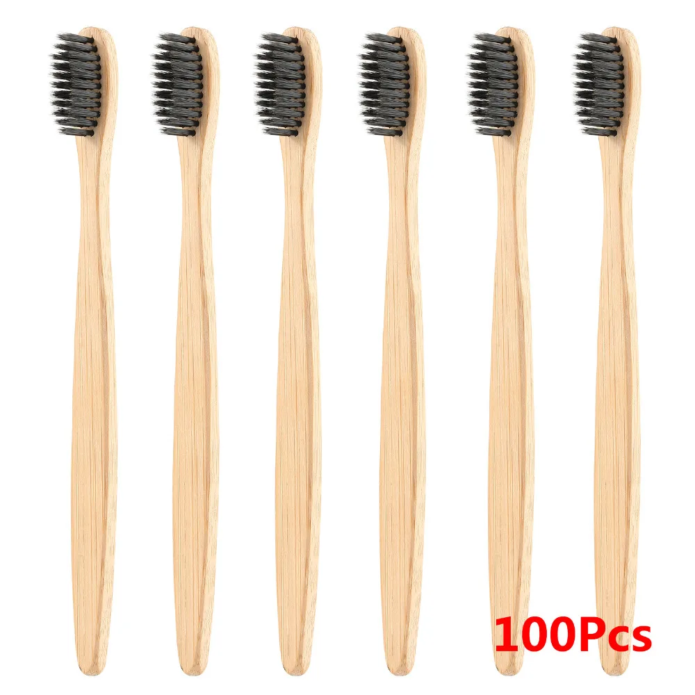 Y W F 100 Pcs Oral Cleaning Natural Toothbrush With Bamboo Handle