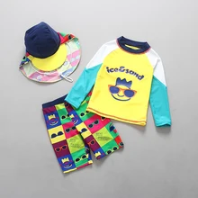 Купальники для детей; комплект из двух предметов; одежда для купания для мальчиков с защитой от солнца; плавки с длинными рукавами; купальные костюмы