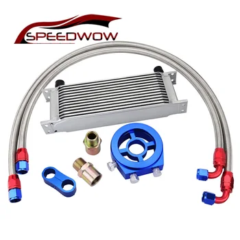 

SPEEDWOW 13Row AN10 Engine Transmission Oil Cooler Kit+Gauge Sensor Plate+Oil Swivel Fuel Hose line+AN10 Seprator Divider Clamp