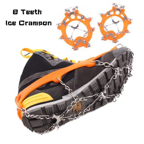 Hewolf Brand 8 Teeth DBE Ice Snow Spikes Winter Ski Crampons Climbing