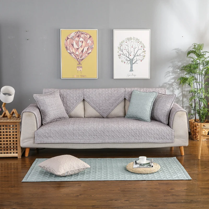 Однотонный серый чехол для дивана из хлопка и льна, ткань для дивана, полотенце, чехол для дивана, чехол для сидения для гостиной, угловой диван, полотенце