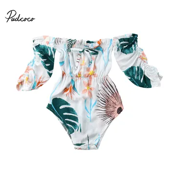 

2018 Autumn Spring Newborn Baby Girls Print Off Shoulder Long Sleeve Romper Jumpsuit Children Kids Outfit Clothes Playsuit