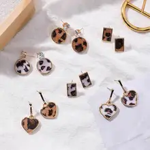 

MENGJIQIAO 2018 Korean New Hot Trendy Leopard Round Drop Earrings For Women Shiny Rhinestone Heart Square Geometric Oorbellen