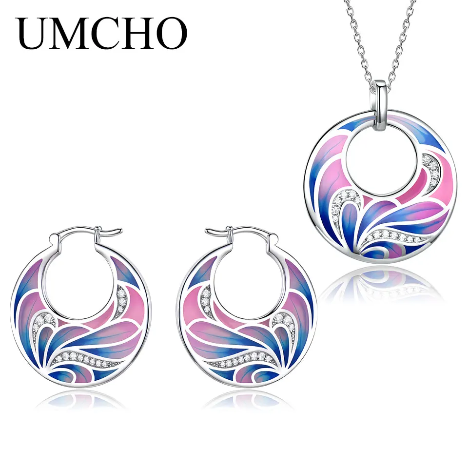 UMCHO 925 пробы серебряные изумруд ювелирные наборы для женщин драгоценный камень кольцо кулон ожерелье для женщин Свадебная вечеринка подарок ювелирные изделия