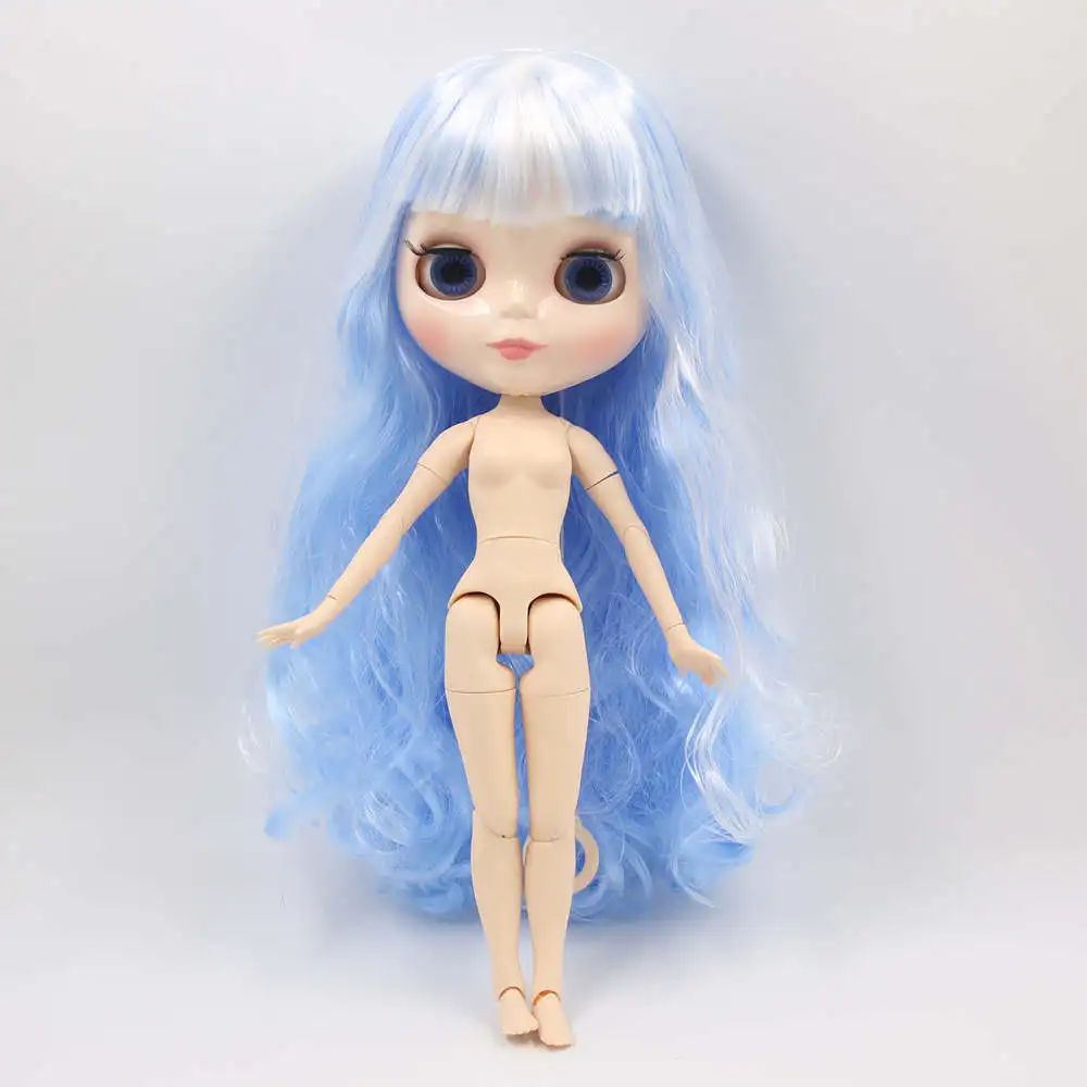 Blyth joint body nude doll свежий синий смешанный белый вьющиеся волосы wiyh челка белая кожа 30 см подходит DIY Специальная цена только один - Цвет: Белый