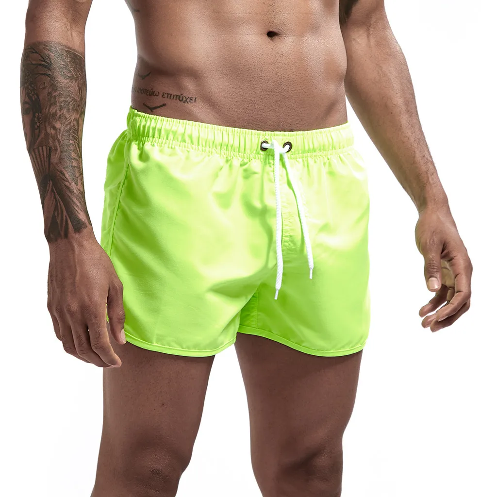Мужские шорты на шнурке, одноцветные, эластичный пояс, пляжные плавки, с карманом, быстросохнущие, для пляжа, серфинга, бега, водонепроницаемые шорты# CW