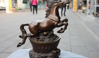 

China Pure Copper Bronze Feng Shui Lucky Yuan Bao Money Wealth Horse Art Statue