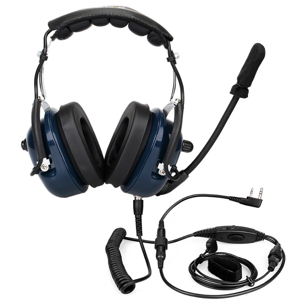 Шумоподавление авиационный микрофон гарнитура рация динамик Vox Регулировка громкости для Kenwwod Baofeng UV-5R Retevis H7 - Цвет: Black Blue