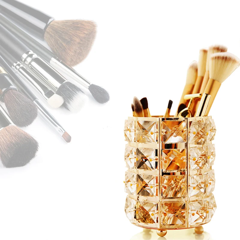 

1PC Multi-Purpose Crystal Makeup Metal Storage Box Europea Style Eyebrow Pencil Lipstick Holder Make up Brush Cosmetic Organizer