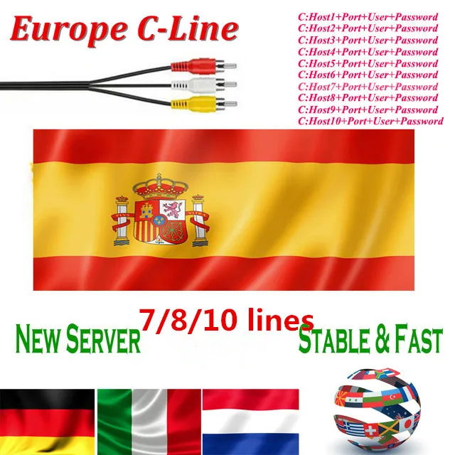 Europe HD cable 1 Year CCCam for Satellite tv Receiver 10 Clines WIFI FULL HD DVB-S2 Support Spain/French cline ccam iks Server