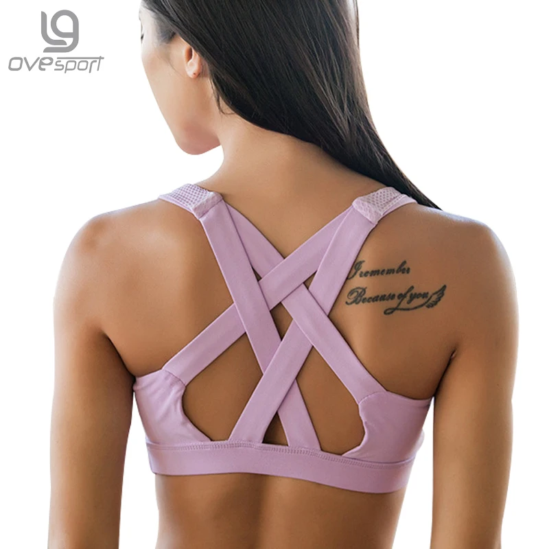 Ovesport Sexy Cross Backless Sports Bra Women Fitness Tank Top