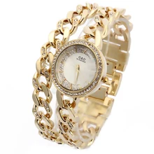 2016 Nouvelles Femmes De Luxe de Montre-Bracelet Montres Analogique Quartz En Acier Inoxydable Bande Strass Bracelet Double Chaîne