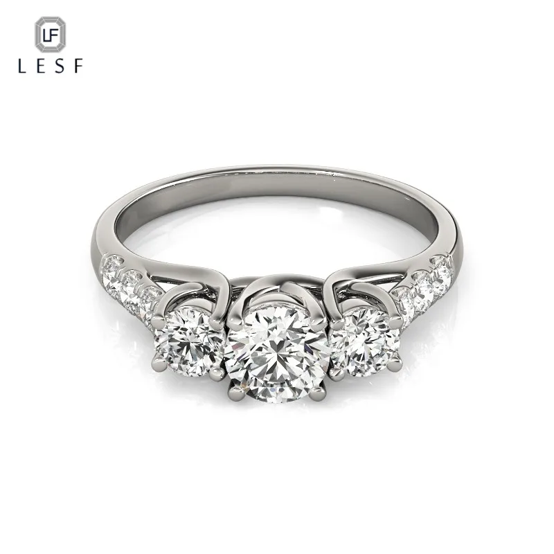 

LESF High end quality 925 Sterling Silver Three Stone For Women Prong Set Round Cut SONA Rings Engagement Wedding Ring