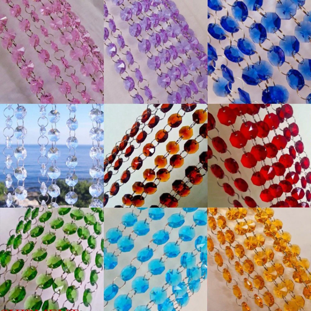 hbl 1m~50m Handmade Colorful Crystal Chandelier Part Prism Octagonal Beads Chain Home Tree Party Decor Suncatcher Free Shipping