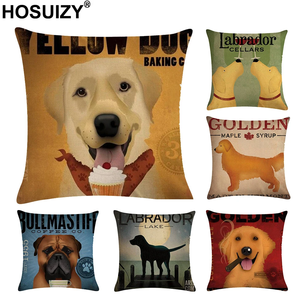 

Colorful Linen Cushion Cover 45x45cm Animal Bulldog Beagle Labrador Golden Retriever Havanese Bullmastiff Corgi Pug Yellow Dog