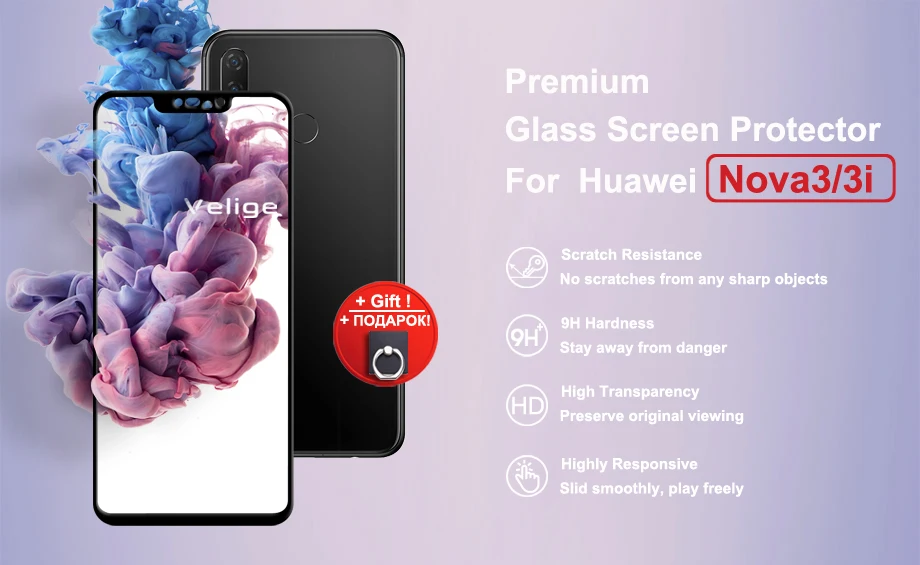 2 Pack Velige Screen Protector For Huawei Nova 3 3i Nova3 i Tempered Glass Full Cover 9H HD Clarity Safety Glass Film (5)