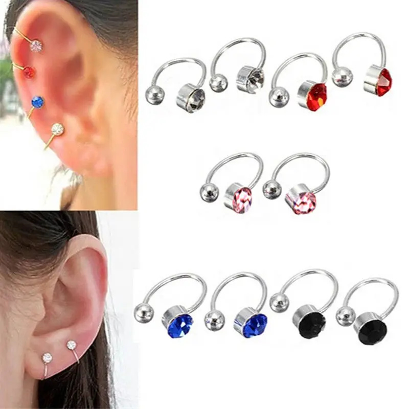 

Fashion Punk Small Round Rhinestone Ear Cuff Multi-color Male Female Crystal Earrings Size 4mm Wrap Ear Cuff 5 Colors