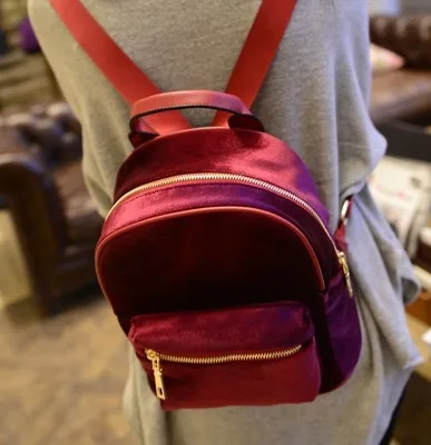 Módní batoh batoh černé šedé fialové zlaté sametové malé módy dámské rameno taška dívčí klasický styl školní batohy