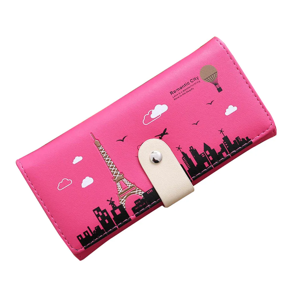 

Hot Selling Korean Women Long Purse PU Leather Cartoon Tower Printing Wallet Card Holder Lady Clutch Money Bag -B5