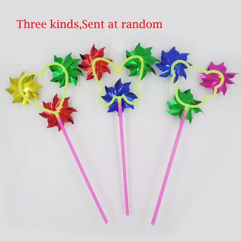 50Pcs/lot colorful plastic three sequins flower windmills traditional children's toys