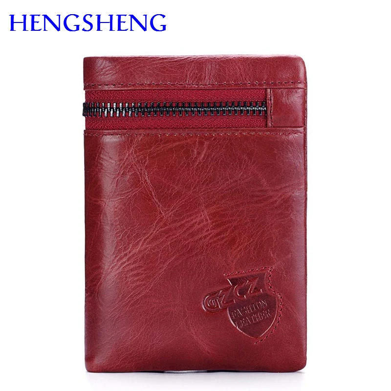 

Hengsheng most popular red women wallet by 100% genuine leather women vertical wallet for fashion lady wallet men short wallet