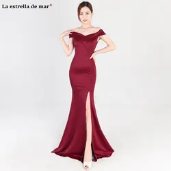 Vestido madrinha2018 Новый атласная Лодка шеи cap рукавом Сексуальная Русалка Королевский синий цвет бордовый нарядные платья Длинные Дешевые