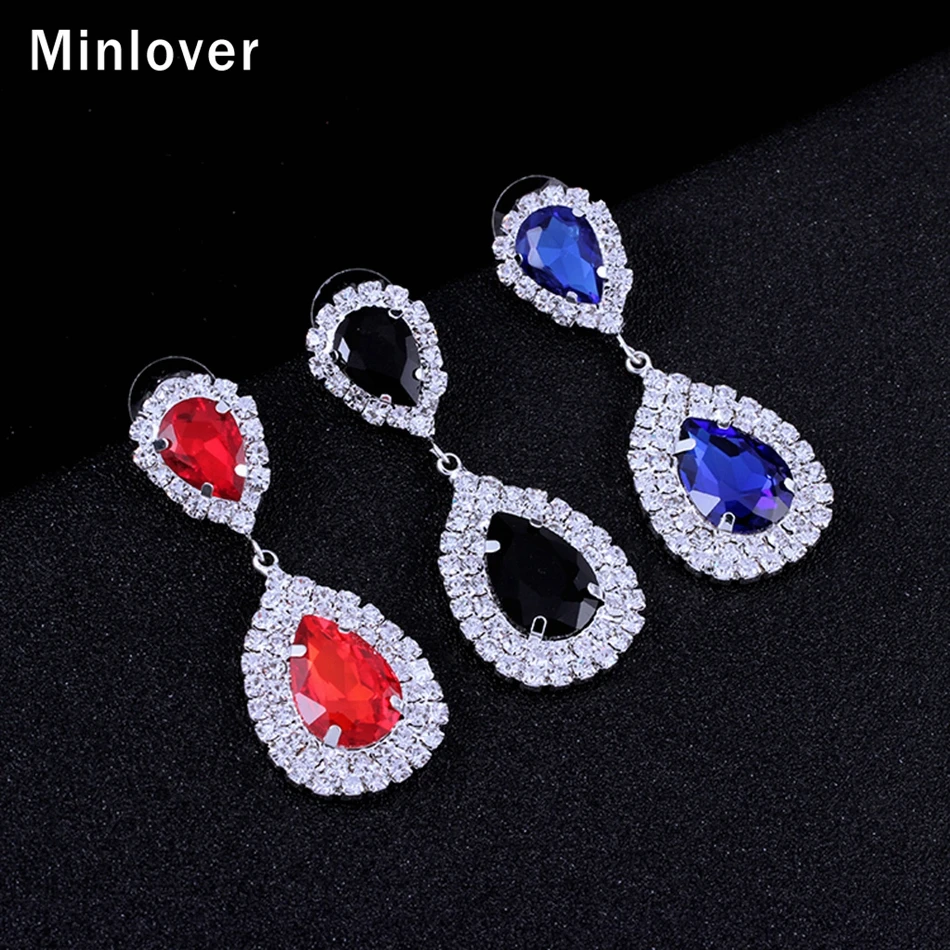 Minlover Siver цветные Серьги-капли для невесты для женщин, каплевидные Стразы, большие висячие серьги, модные свадебные ювелирные изделия MEH003